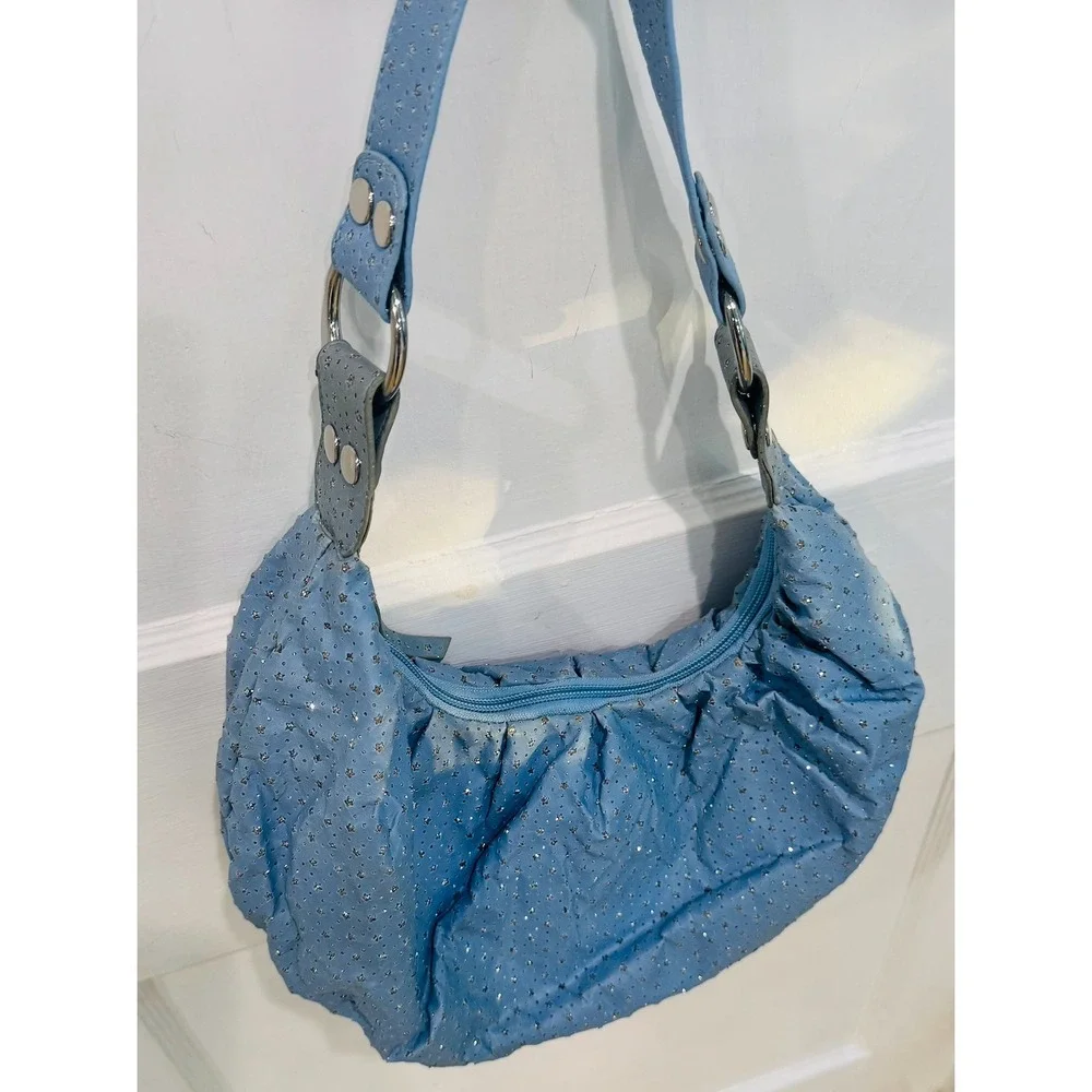 Y2K Melie Bianco Blue Star Shoulder Hobo Bag Vegan Leather 2 Removable Strap